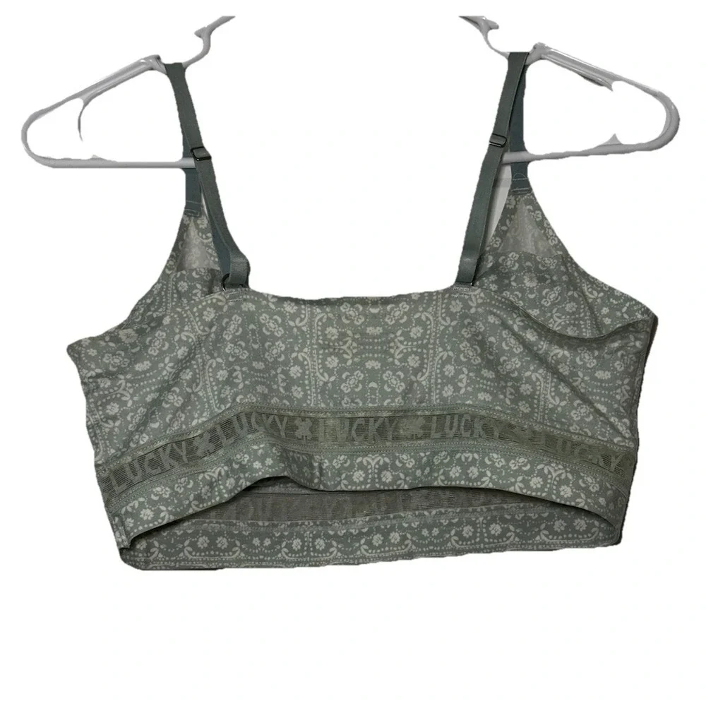 Lucky Brand Women's Bralette Large L Green Bandana White Floral Paisley Boho Bra